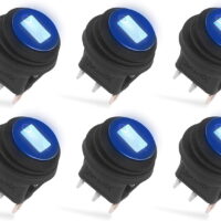 AutoEC 6Pcs Waterproof Switch, Round Rocker Switch 20A 12V DC Waterproof Rocker Switch On/Off SPST 3 Pins for Car Truck Boat Marine UTV ATV Electronic