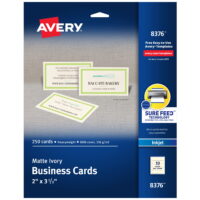 Avery Printable Business Cards with Sure Feed Technology, 2' x 3.5', Ivory, 250 Blank Cards for Inkjet Printers (08376)