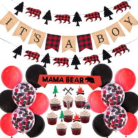 Lumberjack Baby Shower Decorations for Boy Buffalo Plaid Baby Shower Supplies with Lumberjack Banner Garland Cupcake Toppers Mama Bear Sash