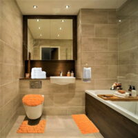Rock Desing Memory Foam For Bathroom Mat Set 3pc Rug 19'x 30', Contour Mat 19'x19', and Toilet Lid Cover 19'x19' with Non-Skid Rubber Back Orange