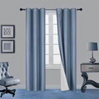 1 Pair Slate Blue Noa 63' Length Insulated Lined 100% Heavy Thick Blackout Silver Grommet Window Curtain Panels Drapes Not See Through Energey Saving