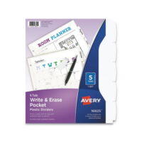 Write and Erase Durable Plastic Dividers with Pocket 5-Tab, 11.13 x 9.25, White, 1 Set