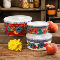 The Pioneer Woman Dazzling Dahlias 6-Piece Ceramic Bowl Set with Lids
