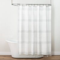 String Plaid Shower Curtain Sour Cream/Faded Blue - Hearth & Hand with Magnolia