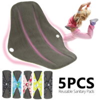 5pc Reusable Bamboo Cloth Eco Sanitary Towels Menstrual Period Pads Washable