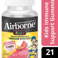 Airborne Vitamin C 500mg - Airborne Kids Assorted Fruit Flavored Gummies (21 count in a bottle), Gluten-Free Immune Support Supplement with Echinacea and Ginger, Packaging May Vary