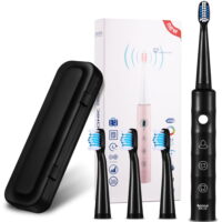 Sonic Electric Toothbrush for Adults and Kids, 3 Brush Heads & Travel Case 6 Modes Rechargeable Power Toothbrush Black Series