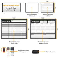 Large Magnetic Dry Erase Whiteboard Planner Set for Fridge - Weekly Calendar, Chore Chart, and Bonus Notes/to Do/Grocery, 6 Magetnic Dry Erase Markers Included