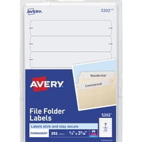 Avery Permanent-Adhesive File Folder Labels For Laser and Inkjet Printers, 1/3 Cut, 2/3 x 3-7/16 Inches, White, Pack of 252