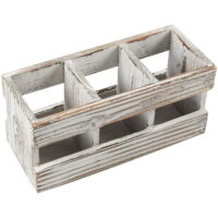 3 Compartments Wood Desk Organizer, Distressed Wooden Stationary Storage Caddy, Pen Holder, Office Supplies