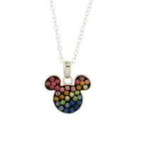 Disney Sterling Silver 925 Multi Color Crystal Mickey Mouse Pendant w/ 18' Chain .50' x.50'