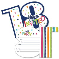18th Birthday - Cheerful Happy Birthday - Shaped Fill-In Invitations - Colorful Eighteenth Birthday Party Invitation Cards with Envelopes - Set of 12 