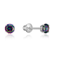 Sterling Silver Rhodium Plated 3mm Cubic Zirconia Stud Children Screwback Baby Girls Earrings