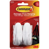 Command Medium Designer Hooks, White 2 ea (Pack of 4)