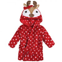 Hudson Baby Unisex Baby Plush Animal Face Bathrobe, Holiday Reindeer, 0-9 Months