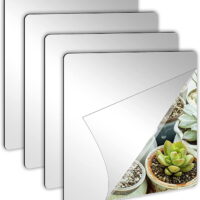 JANYUN 4 Pack Self Adhesive Acrylic Mirror 8 x 8 inch Flexible Tiles Small Mirrors Sheets Wall Stickers