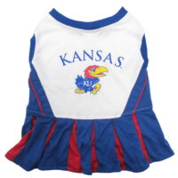 Pets First College Kansas Jayhawks Cheerleader, 3 Sizes Pet Dress Available. Licensed Dog Outfit
