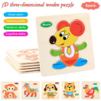 Amerteer 6 Pack Wooden Puzzles for Toddlers, Animal Jigsaw Puzzles for Kids 1 2 3+ Years Old, Educational Montessori Toys for Boys and Girls with Bright Vibrant Colors,Birthday Christmas Toy Gifts