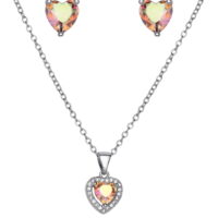 Fine Silver Plated Crystal Heart Earring and Pendant Set, 18' + 2'