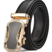 Men's Solid Buckle with Automatic Ratchet Leather Belt 35mm Wide 1 3/8