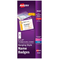 Avery Customizable Name Badges, 3' x 4', 50 Badge Holders and Cords, 51 Printable Name Tag Inserts (74520)