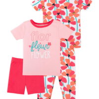 Little Star Organic Baby & Toddler Girl 4 Pc Short Sleeve Shirts, Shorts & Pants Pajamas, Size 9 Months-5T