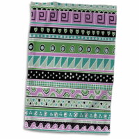 3dRose Tribal pattern - teal turquoise blue purple black grey gray green - aztec shapes patterned rows art - Towel, 15 by 22-inch