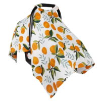 Amerteer Cotton Muslin Car Seat Canopy – 100% Cotton – Machine Washable – Peek A Boo Opening – Lightweight, Breathable, Convenient to Use Design – for Boys & Girls (Oranges)