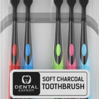 5 Pack Colorful Charcoal Toothbrush [GENTLE SOFT] Slim Teeth Head Whitening Brush for Adults & Children [FAMILY PACK] - Ultra Soft Medium Tip Bristles Multi Colour
