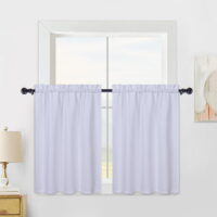 GlowSol Kitchen Curtains 30'W x 36'L Farmhouse Waffle Cafe Curtain Blackout Half Window Curtain for Bathroom, White, Set of 2