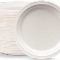 Comfy Package 100% Compostable 9 Inch Heavy-Duty Plates [125 Pack] Eco-Friendly Disposable Sugarcane Paper Plates