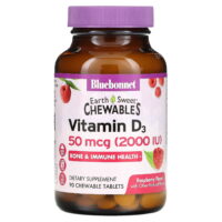 EarthSweet Chewables, Vitamin D3,  Raspberry, 2,000 IU, 90 Chewable Tablets, Bluebonnet Nutrition