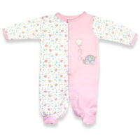 Spencers H744G-1-24-PI 24 Months Girls Sleep N Play Footie Pajama - Birdies Print, Pink & White