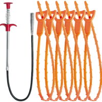 Newest 25 Inch Hair Drain Cleaner Tools, 20 Inch Sink Drain Clog Remover Cleaning Tool, 6+1 Drain Augers Hair Catcher, Hair Cather Shower Drain Tools for Kitchen, Sink, Bathroom, Sewer (6+1)
