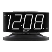 SHARP LED Digital Alarm Clock, Swivel Base, Alarm, Snooze, Brightness Dimmer, Black Case -White LED