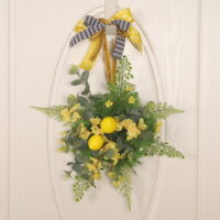 Artificial Lemon Wreath for Front Door,Spring Fruit Wreath with Green Leaves, Summer Wreath for Home Party Indoor Outdoor Window Wall Wedding Decoration