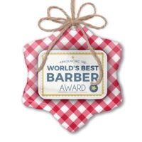 Christmas Ornament Worlds Best Barber Certificate Award Red plaid Neonblond