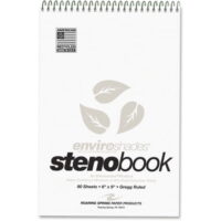 Roaring Spring Enviroshades Recycled Spiral Steno Memo Book, 4 Pack, 6 80 Sheets - 160 Pages - Printed - Spiral Bound - Both Side Ruling Surface - Gregg Ruled Red Margin - 15 lb Basis Weight - 56 g/m&