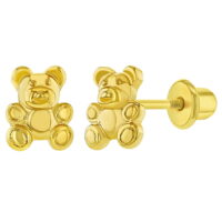 Gold Plated Small Teddy Bear Screw Back Earrings for Toddlers & Little Girls