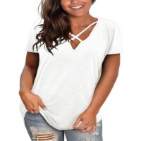 Women's Summer V-Neck Short-Sleeved Solid Color Loose Casual Plus Size T-Shirt