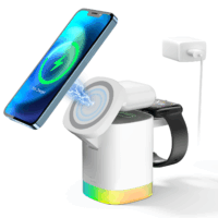 Yamyone 3 in 1 MagSafe Wireless Charger,RGB Magnetic Charging Station for iPhone iWatch Air Pods Stand,18W Fast Charger With QC3.0 Adapter