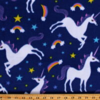 Fleece Unicorns Rainbows Stars Magical Fairytale Mythical Creatures Kids Girls Chasing Dreams Royal Blue Fleece Fabric Print by the Yard (52330-1)