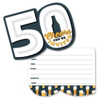Cheers and Beers to 50 Years - Shaped Fill-In Invitations - 50th Birthday Party Invitation Cards with Envelopes - Set of 12
