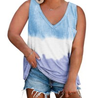 Sherrylily Women Plus Size Tank Tops Loose Fit Summer V Neck Sleeveless T-Shirts Tops Casual Tie Dye Shirts with Pocket