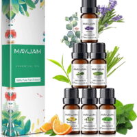 MAYJAM Essential Oils Set 6 x 10ml Pure Lavender Eucalyptus Sweet Orange Lemongrass Peppermint Tea Tree for Diffuser Humidifier Massage Aromatherapy Skin & Hair Care