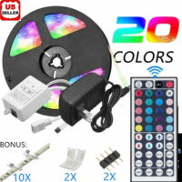 5M / 16.4ft RGB 5050 Waterproof 150 LED Strip light SMD 44 Key Remote 12V US Power Full Kit, Color Changing Flexible strip with White color, Bonus Included