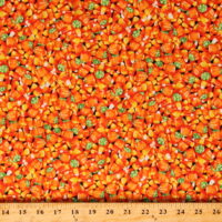 Cotton Candy Corn Pumpkins Halloween Spooky Snacks Candy Cornival Orange Cotton Fabric Print by the Yard (ZD-76552-001)