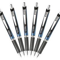 Pentel EnerGel Deluxe RTX Retractable Liquid Gel Pen, 0.7mm Medium Line, Needle Tip, Black, Pack of 6