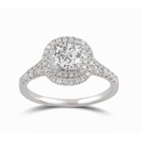 Arista 1.25 ct Cushion cut Swarovski Diamonds Double Halo Engagement Ring in Sterling Silver