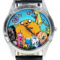 Adventure Time Characters Black Leather Band Wrist Watch
